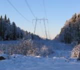 400 kilovoltsledning i vintermiljö. Foto: Svenska Kraftnät/Thomas Wiklund
