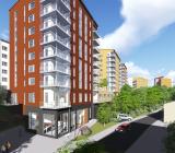 Skanska bygger nära 400 nya hyresrätter i centrala Norrköping åt Lundbergs i ett partneringprojekt. Illustration: Skanska