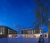 Illustration av nya sjukhuset på Hjelset i mellersta Norge. Illustration: Skanska