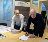 Huvudägaren Per Jonsson (th) och delägaren David Alm säljer nu sitt Elovent AB till Instalco, som därmed kommer in i Kalmarregionen.Foto: Instalco