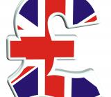 Pundsymbol i brittiska flaggans färger. Illustration: Colourbox