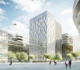 Elite Hotels nya satsning i Hagastaden intill Nya Karolinska Solna, som syns i bakgrunden. Illustration: Nordomatic