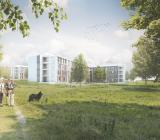 Skiss över den nya vårdbyggnaden vid Nya Kungälvs sjukhus. Illustration: Sweco/Aart Architects