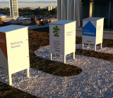 Bikupor på taket till Skanskas huvudkontor Entré Lindhagen på Kungsholmen i Stockholm. Foto: Skanska