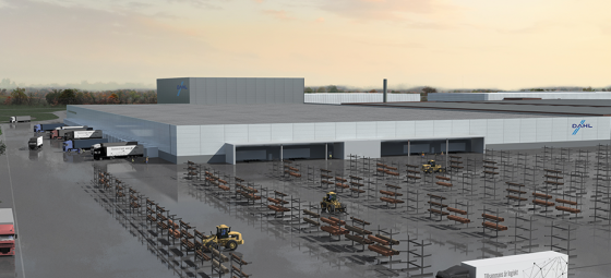 Arkitektskiss över Dahls nya blivande centrallager i Upplands Bro nordväst om Stockholm. Illustration: Stendörren Arkitektskiss över Dahls nya blivande centrallager i Upplands Bro nordväst om Stockholm. Illustration: Stendörren