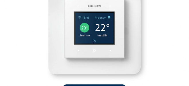 Ebecos wifi-förberedda golvvärmetermostad EB-Therm 500, som lanserades hösten 2019. Foto: Ebeco